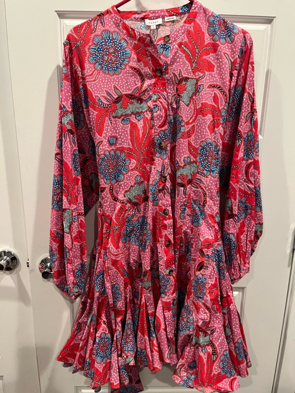 RHODE Pink and Red Floral Button-Front Blouse